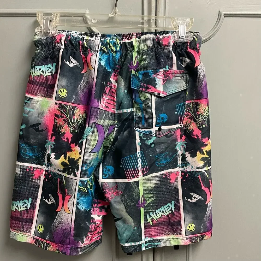 Hurley Swim Shorts Trunks Boys Sz Medium Colorful Graphic Surf